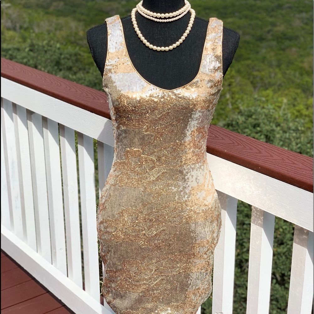 As U Wish Gold Silver Metallic Sequin Mini‎ Dress